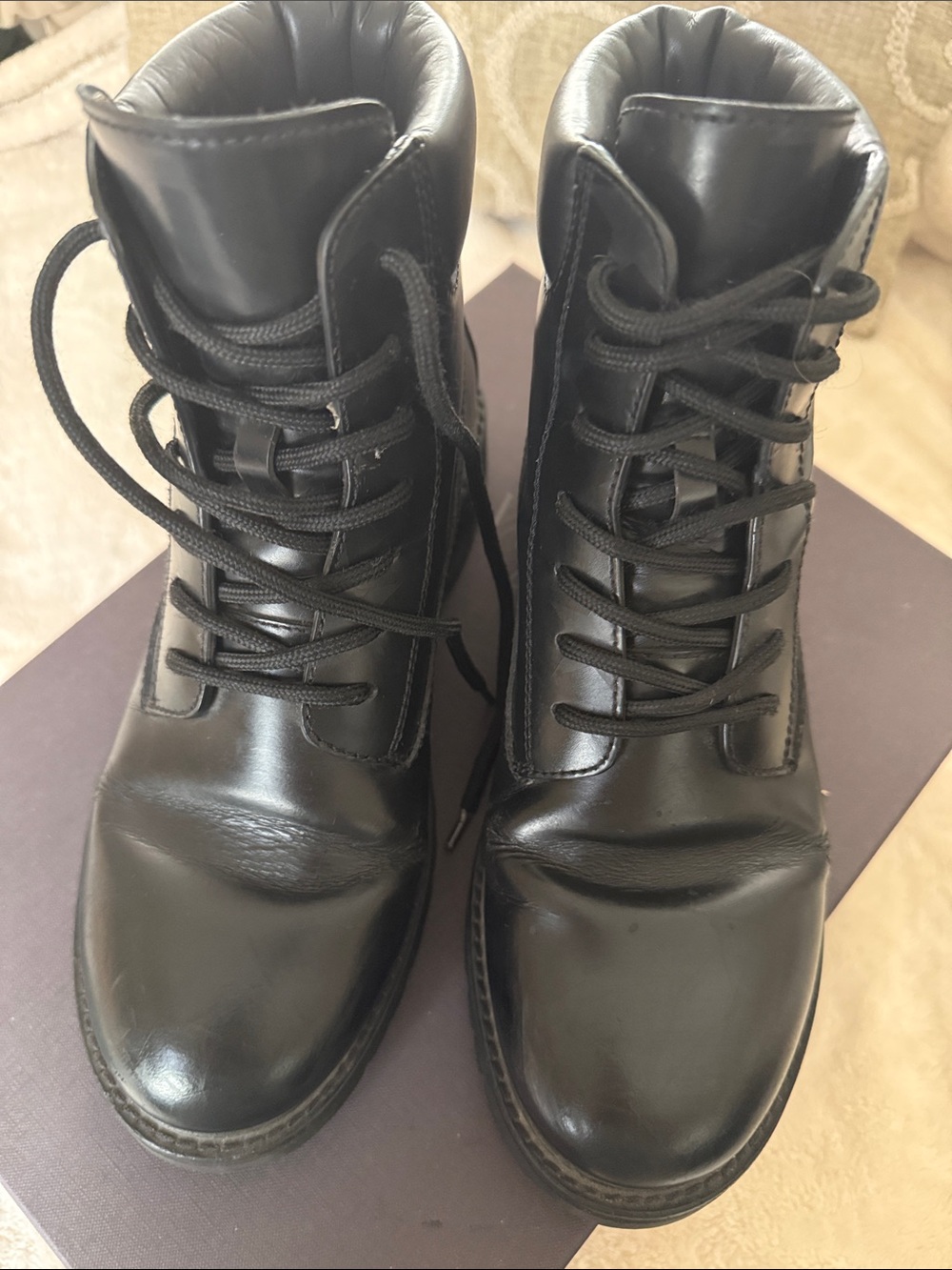 Valentino Garavani Black Leather combat shoes